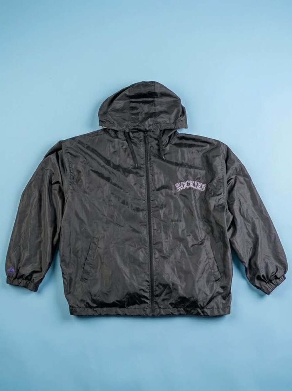 Vintage Majestic Colorado Rockies Windbreaker Jacket Black Mens XL Hooded